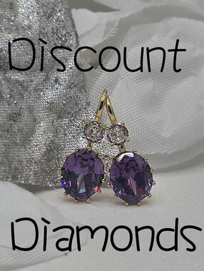 Copied - Oval Amethyst (Purple) Earrings 14K Bright Yellow Gold on 925 Silver